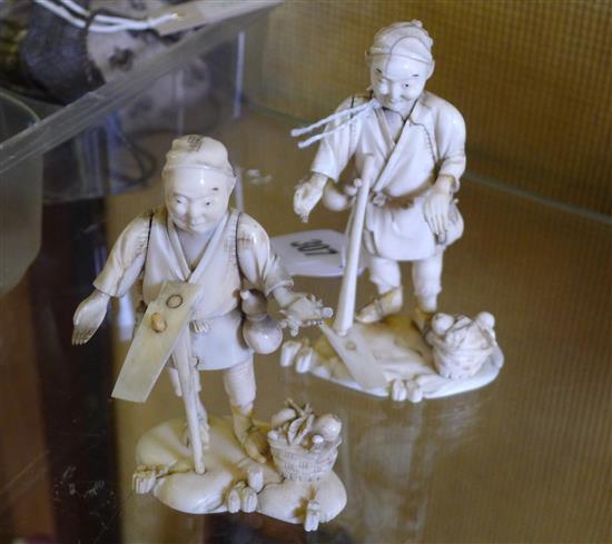 Pair of small Meiji carved ivory figures